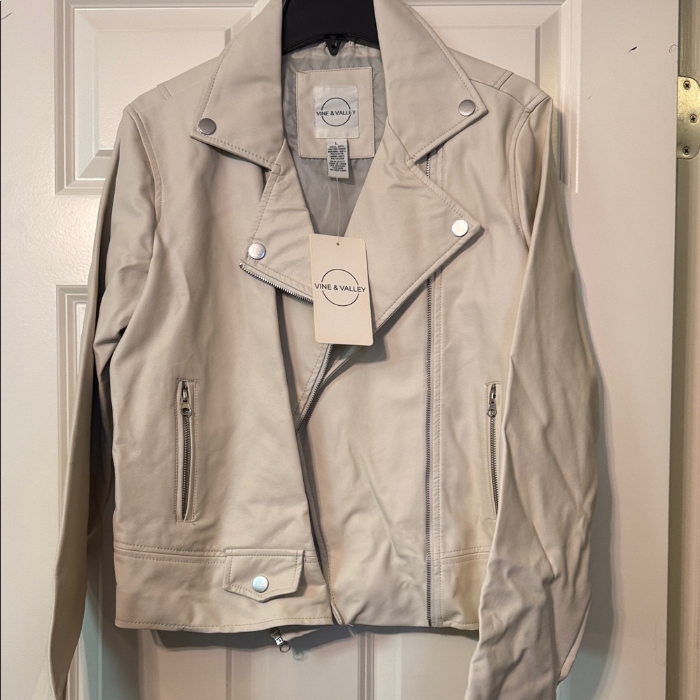 Women's Cream Leather Jacket
